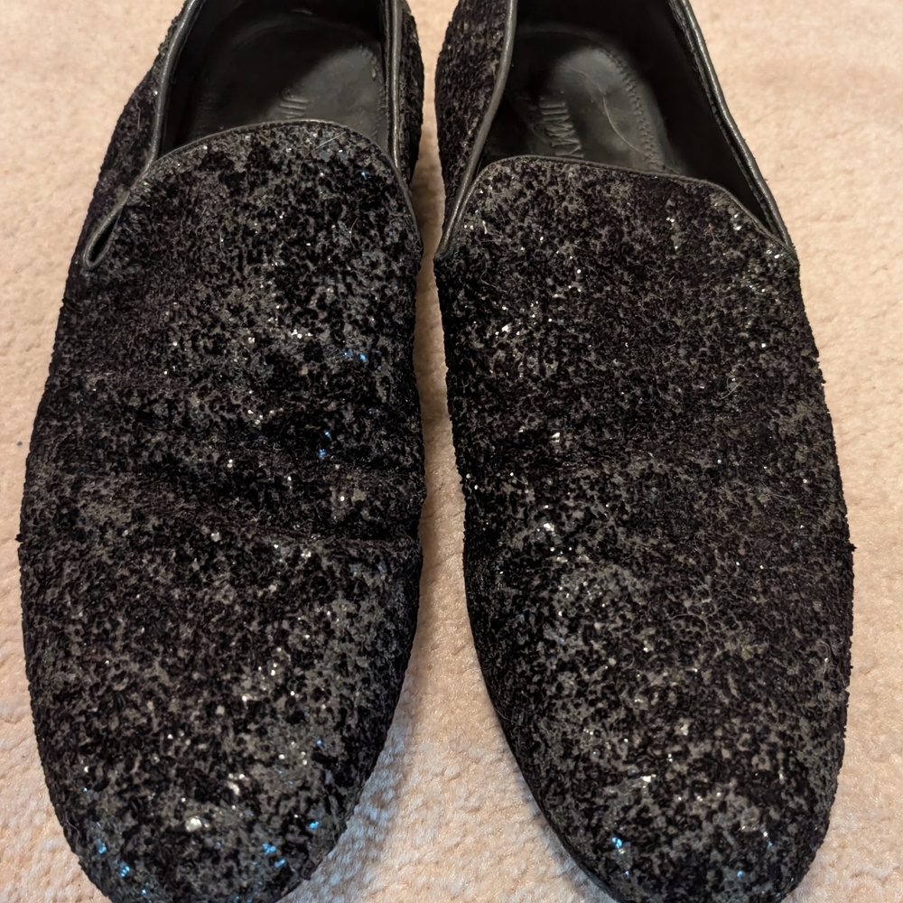 Jimmy Choo Men's Thame Black Glitter Loafers Size 43